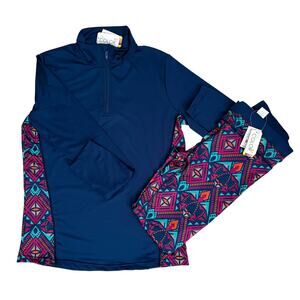 All For Color 1/4 Zip Pullover and Leggings Set  Ultra Prism Sz L Rainbow NWT